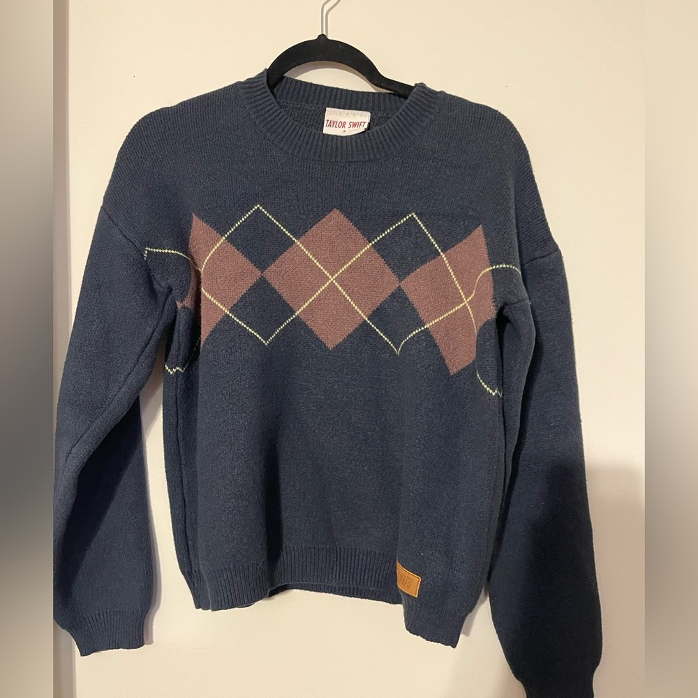 Taylor Swift Blue and Brown Argyle Crewneck Sweater